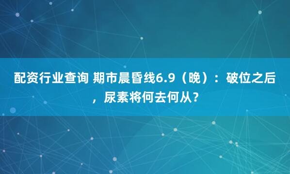 配资行业查询 期市晨昏线6.9（晚）：破位之后，尿素将何去何从？